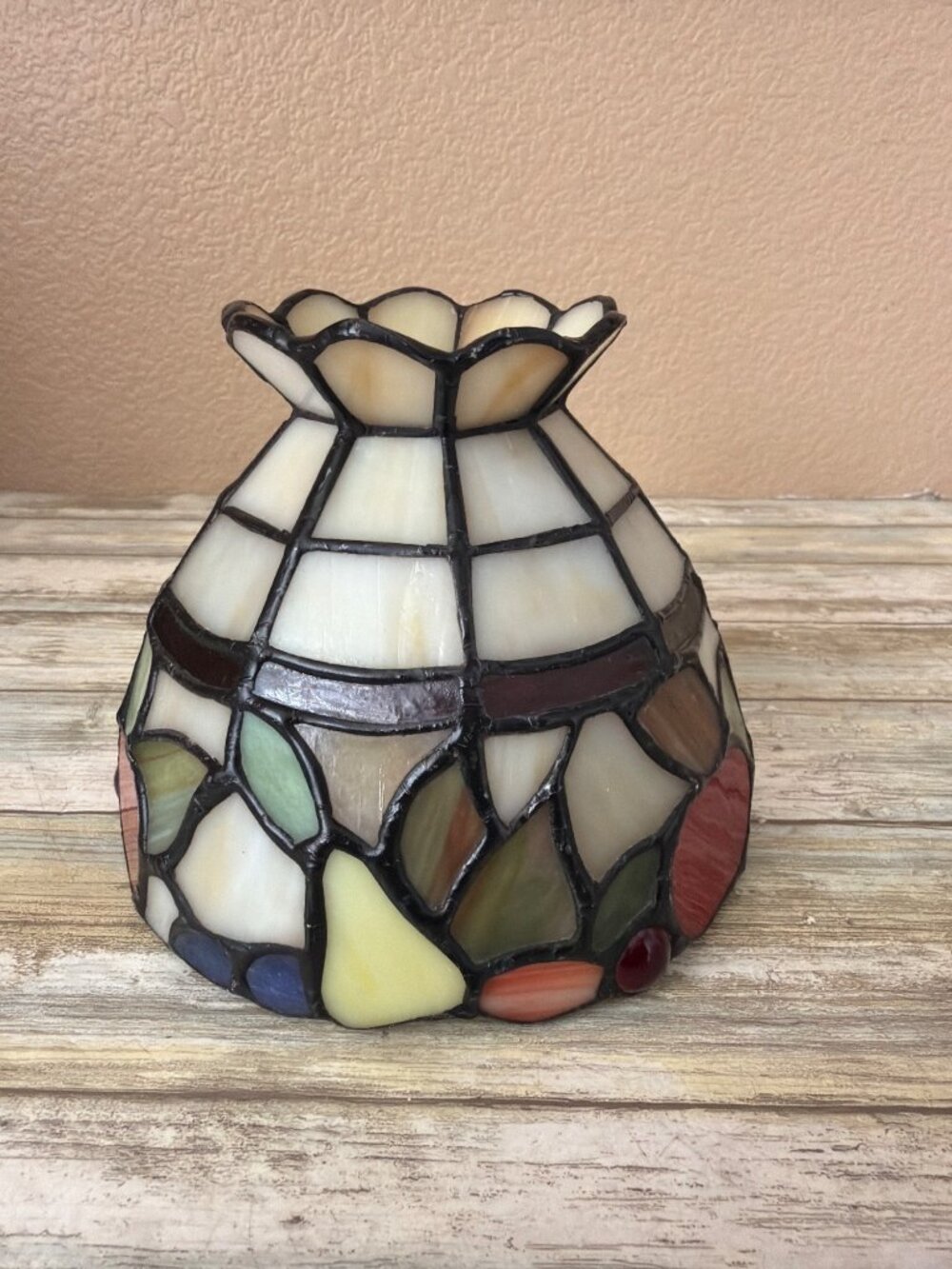 1980s Tiffany Style Stained Glass Lamp Shade Multicolor Leaded Bell Shape 5"